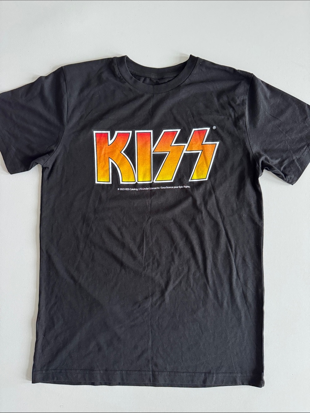 Kiss Black Tee with Red-Orange-Yellow Gradient Logo